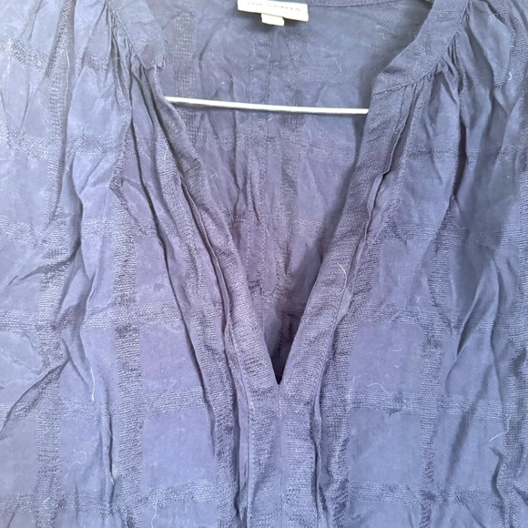 Anthropologie The Odells Textured Grid V Neck Long Sleeve Blouse Navy Blue Large - Picture 4 of 7